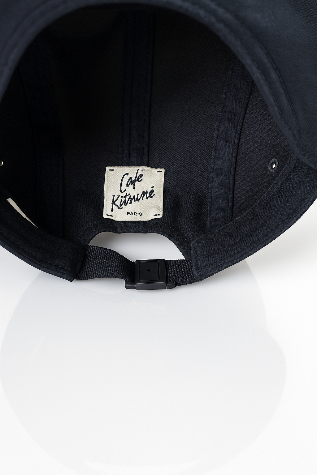 Café Kitsuné Black 5-Panel Baseball Cap – Parisian Streetwear Hat for Men & Women