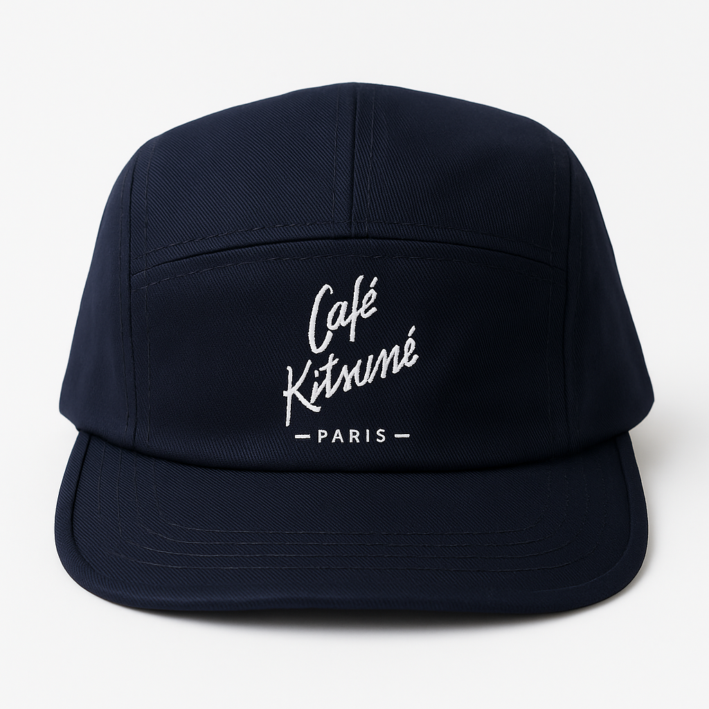 Café Kitsuné Black 5-Panel Baseball Cap – Parisian Streetwear Hat for Men & Women